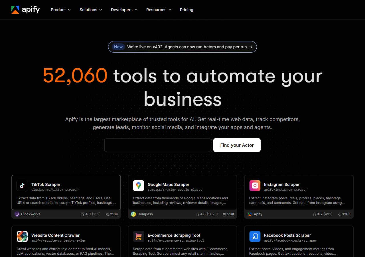 Apify Instagram scraper homepage