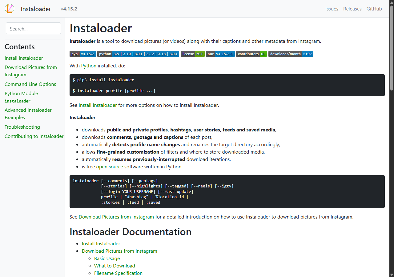 Instaloader open-source Instagram reel and story downloader