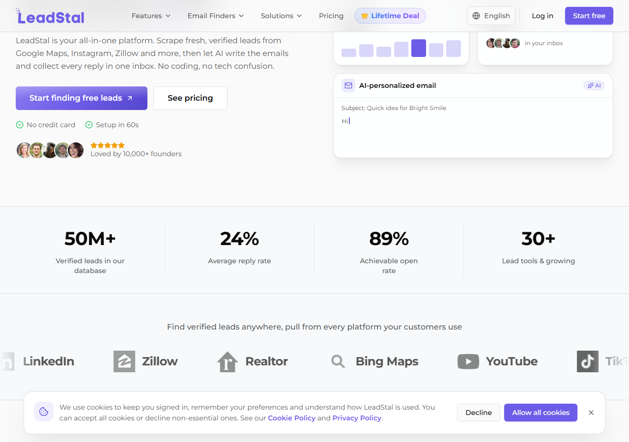 LeadStal Instagram email scraper homepage
